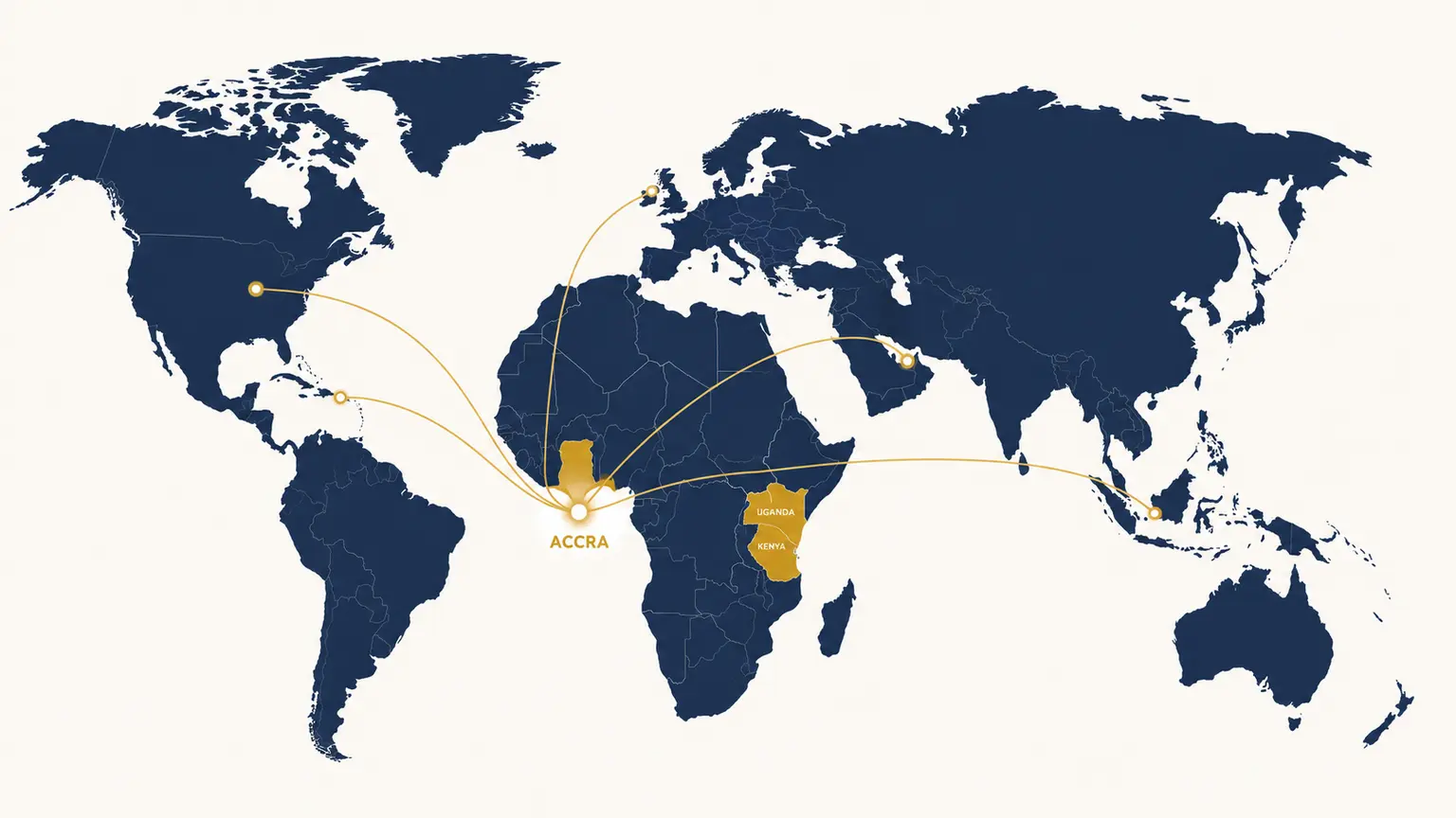 Africa map showing Corpshore Ghana network coverage across West Africa